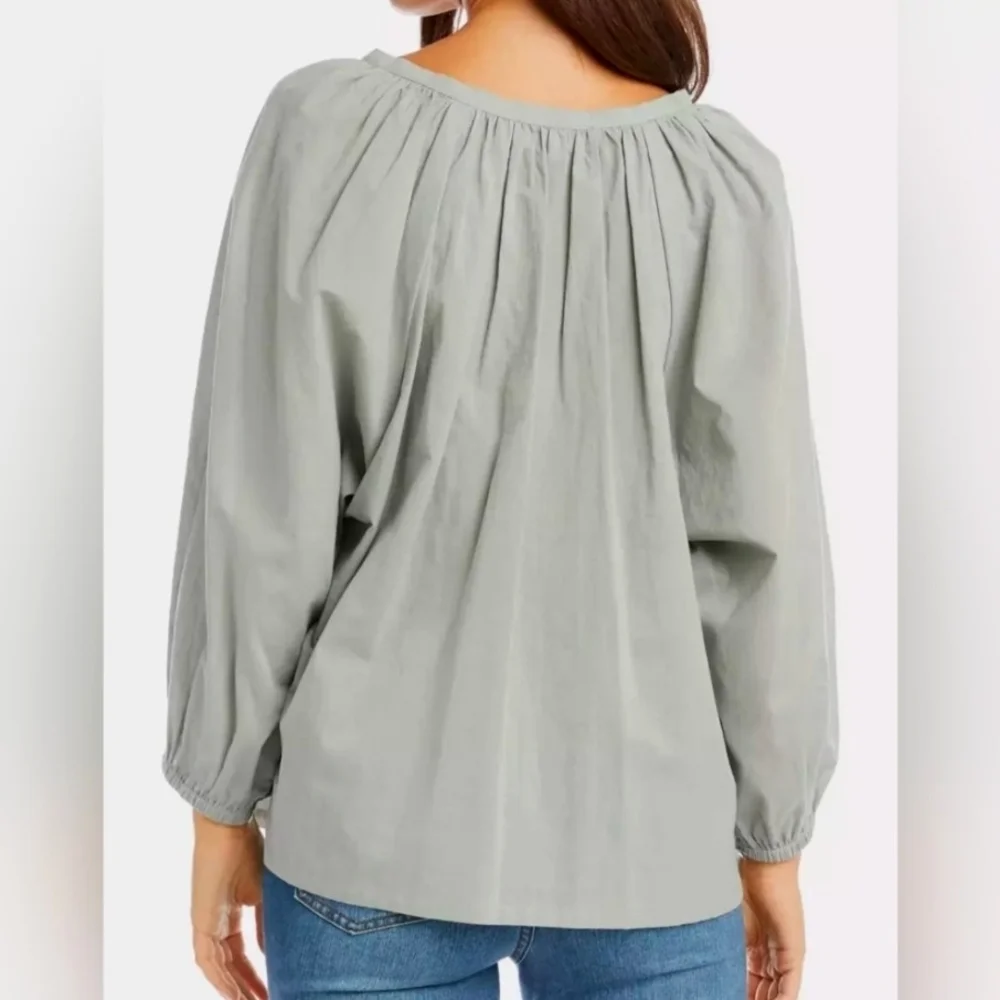 Karen Kane Slate Green Long Sleeve Peasant Blouse Size Small